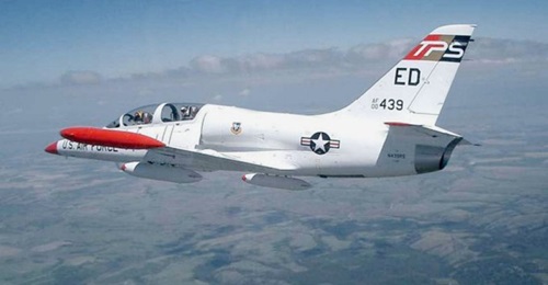 A L-39 in US Air Force colours in a 2003 photo. Under a contract recently awarded by DARPA for Ace Combat Evolution, Calspan will modify up to four L-39s to implement and demonstrate advanced human machine interfaces and artificial intelligence algorit...