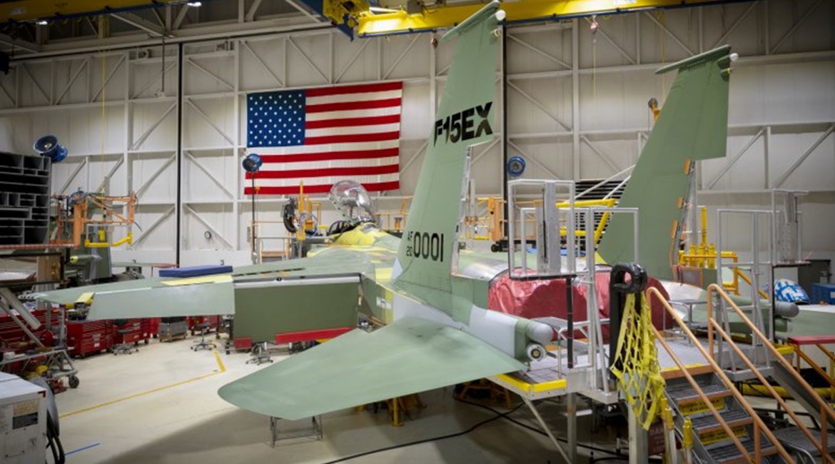 The first of an initial eight F-15EX seen being built at Boeing's St Louis facility in Missouri. The USAF has plans to buy as many as 144 of these aircraft over the coming years.