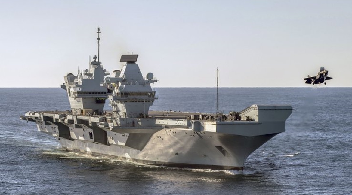 An F-35B launching from HMS 
        
        . In addition to its complement of manned aircraft, the carrier and its HMS 
        
         sister-ship are set to employ swarming drones and unmanned 'loyal wingman' depending on the results of...