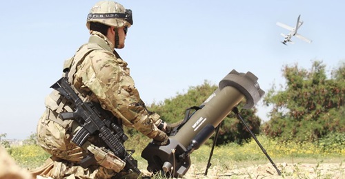 The Hero-30 is launched from a man-portable canister that uses compressed air to propel it into the air, at which point it deploys its cruciform wings.