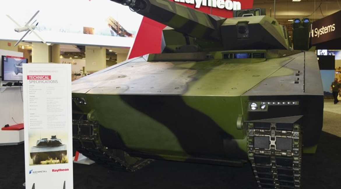 Raytheon and Rheinmetall showcase the Lynx IFV at AUSA 2018 in Washington, DC. In May, the team told Janes that it planned to modify the vehicle prototype for the US Army's new OMFV competition.