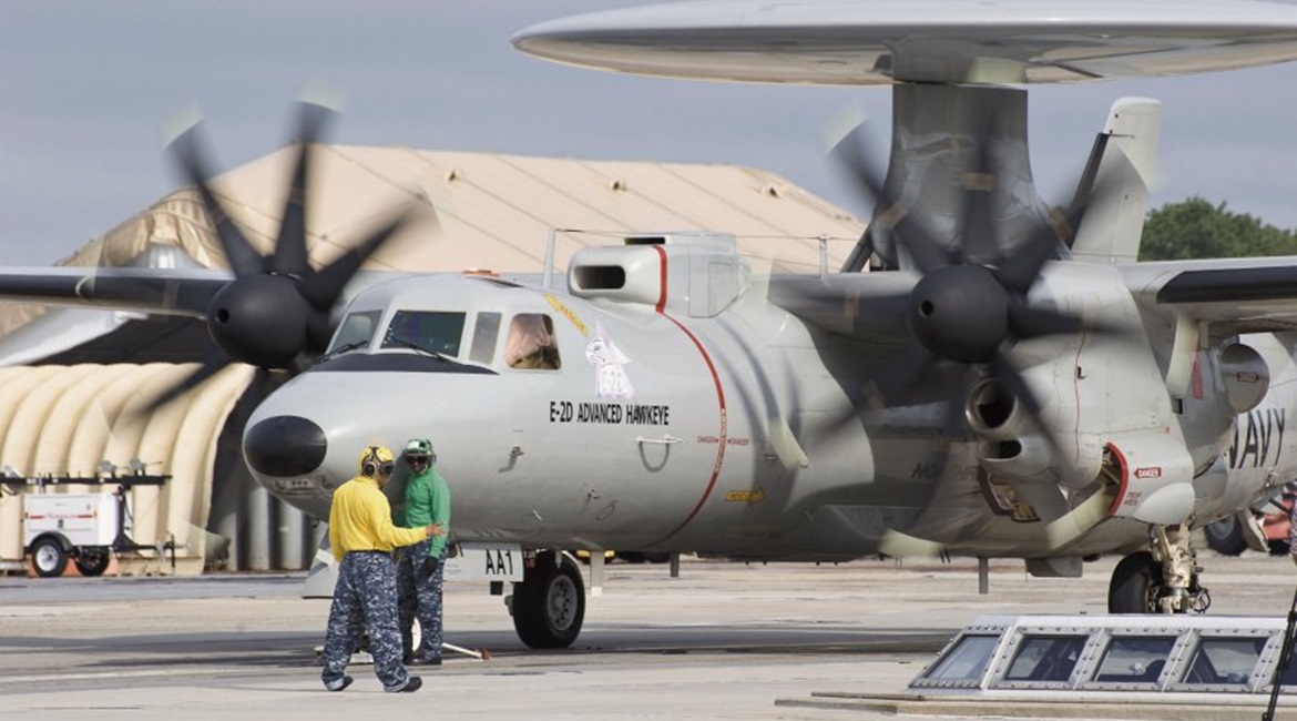 A US Navy Hawkeye readies for launch test on the US Navy's shorebased EMALS (electromagnetic aircraft launch system) facility. Through a joint India-US technology programme, India is looking to integrate EMAL capability onto future aircraft carriers.