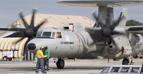 A US Navy Hawkeye readies for launch test on the US Navy's shorebased EMALS (electromagnetic aircraft launch system) facility. Through a joint India-US technology programme, India is looking to integrate EMAL capability onto future aircraft carriers.