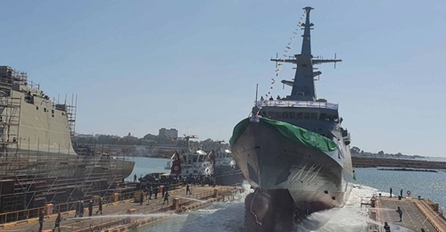 is launched at Navantia's San Fernando yard. 
        
         can be seen on the left.