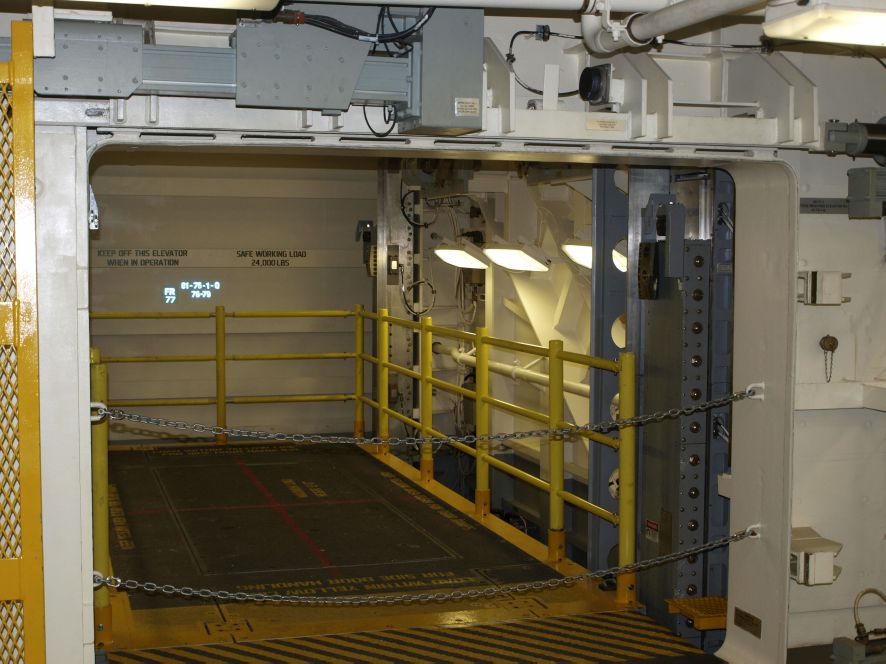 The Advanced Weapons Elevators aboard Ford-class ships have greater lift capacity and speed than previous weapons elevators. (Michael Fabey)