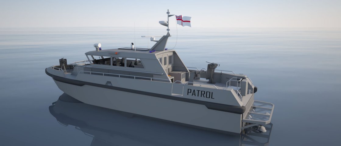 A computer-generated image of the new fast patrol boat design for the RN’s Gibraltar Squadron. (MST)