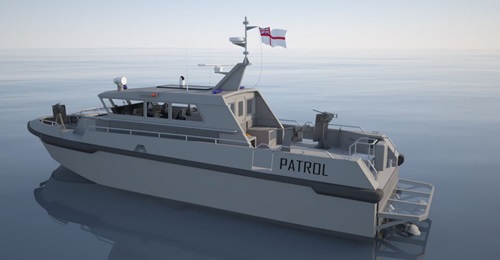 A computer-generated image of the new fast patrol boat design for the RN's Gibraltar Squadron.
