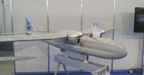 An Orlan-50 surveillance UAV, which is similar to the Orlan-30 but with a twin-engine configuration.