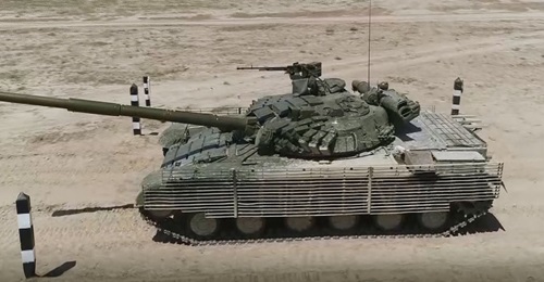 An upgraded Uzbek T-64MV MBT undergoing trials at an undisclosed location.