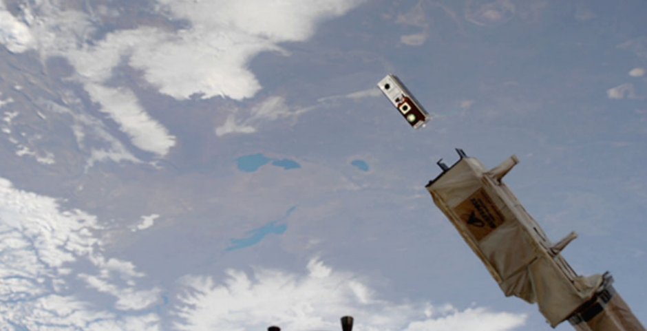 DARPA’s Deformable Mirror CubeSat deploying from the International Space Station on 13 July 2020 (Credit: NASA)