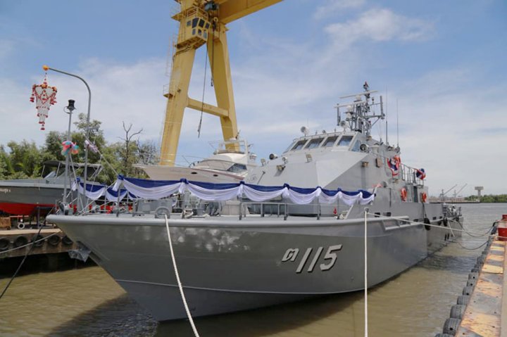 The vessel with pennant number 115, one of two M36-class boats that were launched on 31 July 2020. (Royal Thai Navy)