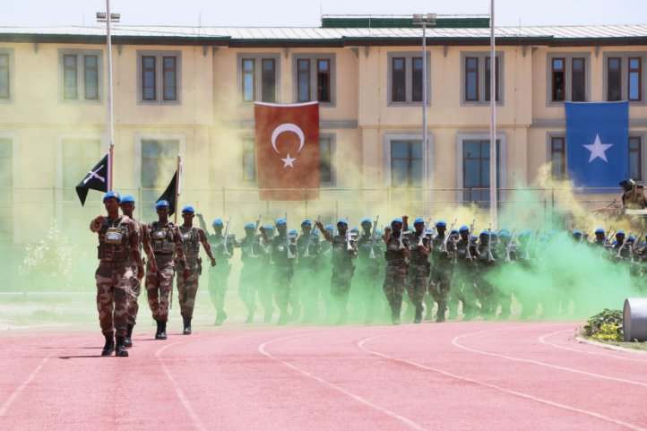 The fourth SNA battalion to be trained by Turkey marches during its graduation ceremony at the Turksom facility in Mogadishu 5 March. (Turkish Armed Forces)