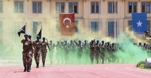 The fourth SNA battalion to be trained by Turkey marches during its graduation ceremony at the Turksom facility in Mogadishu 5 March.