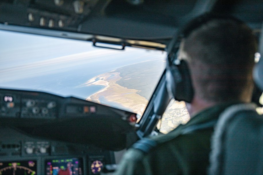 The view from the cockpit of an RAF P-8 flying a mission over the English Channel to monitor migrants. (Crown copyright)