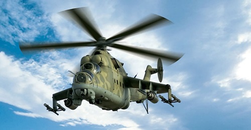 An Mi-24 modified to carry Bar'er-V missiles.