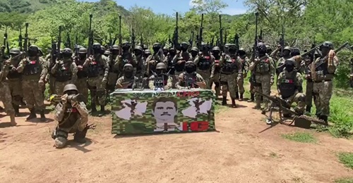 Members of the CJNG demonstrate their firepower in a video released on 18 July 2020. The video contained threats directed at José Antonio Yépez Ortiz (alias 'El Marro'), the then-leader of the Santa Rosa de Lima Cartel, a competitor of the CJ...