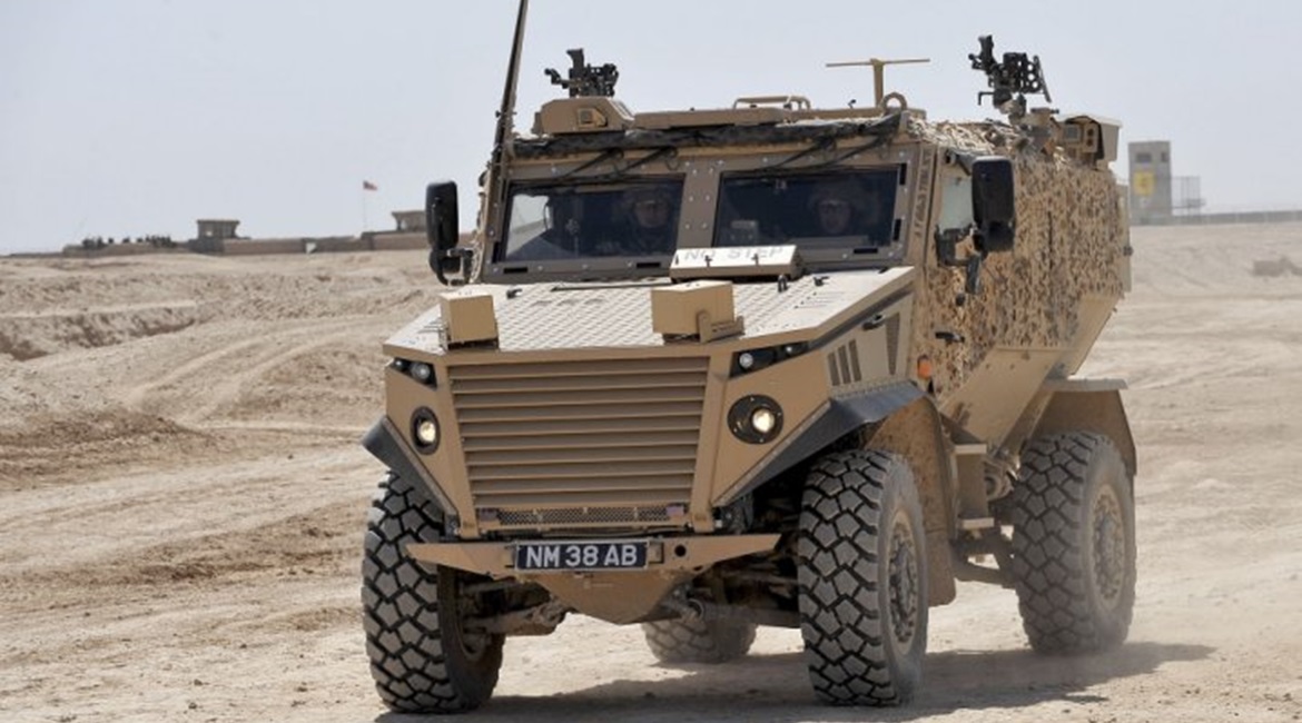 A Foxhound LPPV, which in 2020 was fitted with a hybrid electric drive for trials purposes.