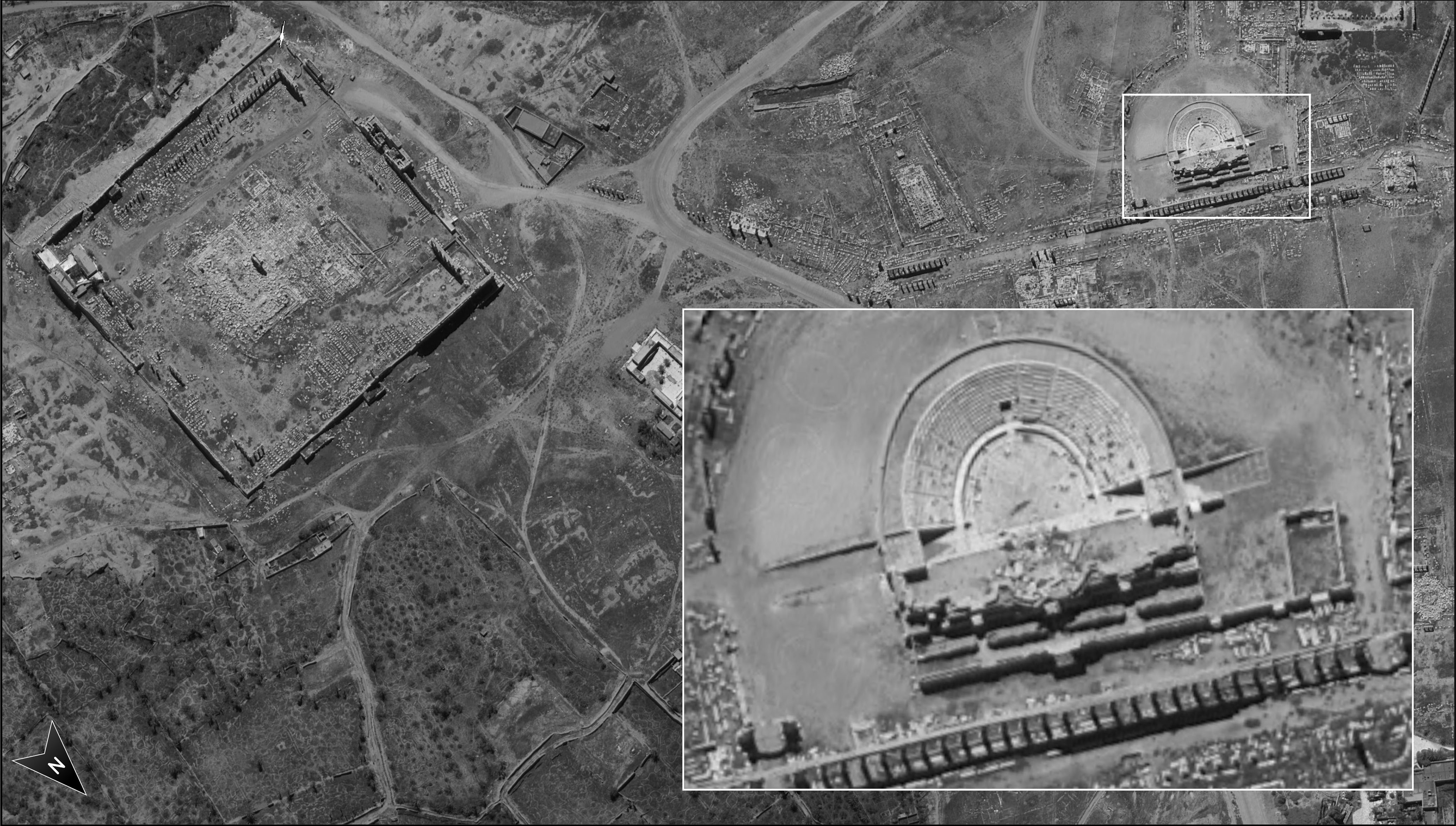 The IMOD said this image of the Temple of Bel and Roman Theatre at Palmyra was taken by the Ofek 16 satellite that was launched on 6 July. (Israeli Ministry of Defense)