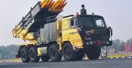 A Pinaka MBRL system. The Indian government announced on 31 August that it placed an order for six regiments' worth of the system for the Indian Army.