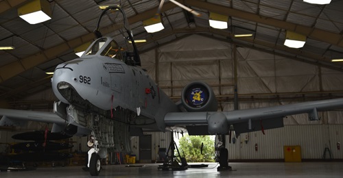 An A-10 sits in a hangar at Davis-Monthan Air Force Base in Arizona on 26 August 2020. An expert believes the US Air Force could again try to retire the A-10 as the service's chief of staff is predicting platform cuts in upcoming years.