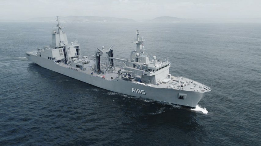 
        The future HMAS
        Supply
        , seen here during its sea trials.
       (Navantia Australia via Twitter)