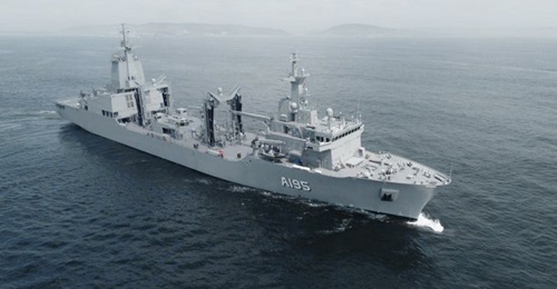 The future HMAS 
        
        , seen here during its sea trials.