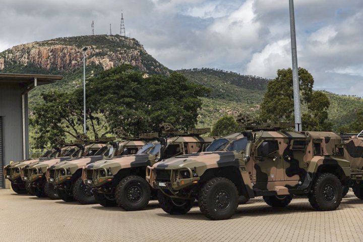 Hawkei vehicles operated by the 1st Battalion Royal Australian Regiment. Canberra announced on 3 September that full-rate production of the Hawkei is expected to commence in mid-2021. (1st Battalion Royal Australian Regiment)