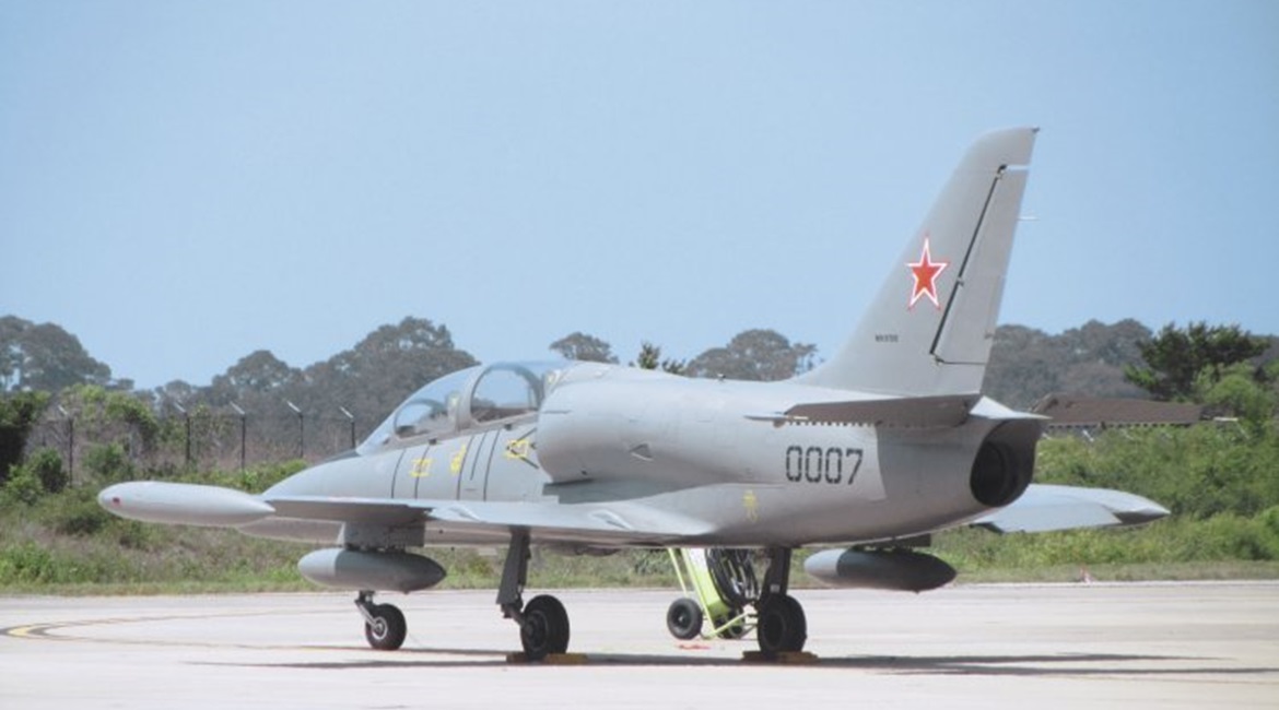 A USAF Aero L-39 aircraft in Russian markings seen at the home of Air Force Special Operations Command (AFSCOC) at Hurlburt Field in Florida on 20 June 2012. The Pentagon is tentatively planning to use L-39s in a dogfight competition involving artifici...