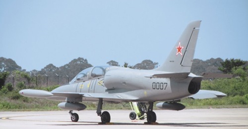 A USAF Aero L-39 aircraft in Russian markings seen at the home of Air Force Special Operations Command (AFSCOC) at Hurlburt Field in Florida on 20 June 2012. The Pentagon is tentatively planning to use L-39s in a dogfight competition involving artifici...