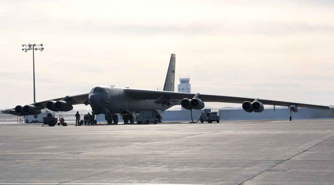 A B-52H Stratofortress sits on the flight line at Minot Air Force Base in North Dakota on 10 Jan 2019. Boeing, lead integrator for the B-52H re-engining effort, will not inspect the pylons prior to installing new engines as the company is replacing the...