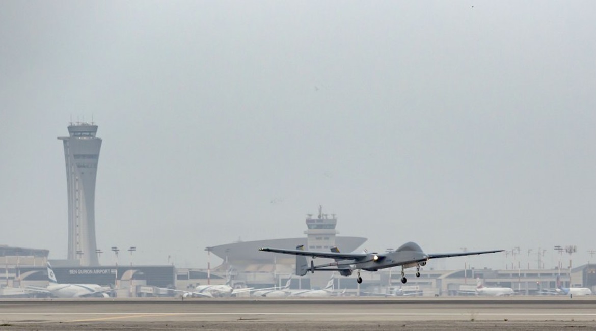 A Heron UAV landing at Ben Gurion International Airport on 16 September, marking a first for unmanned operations.