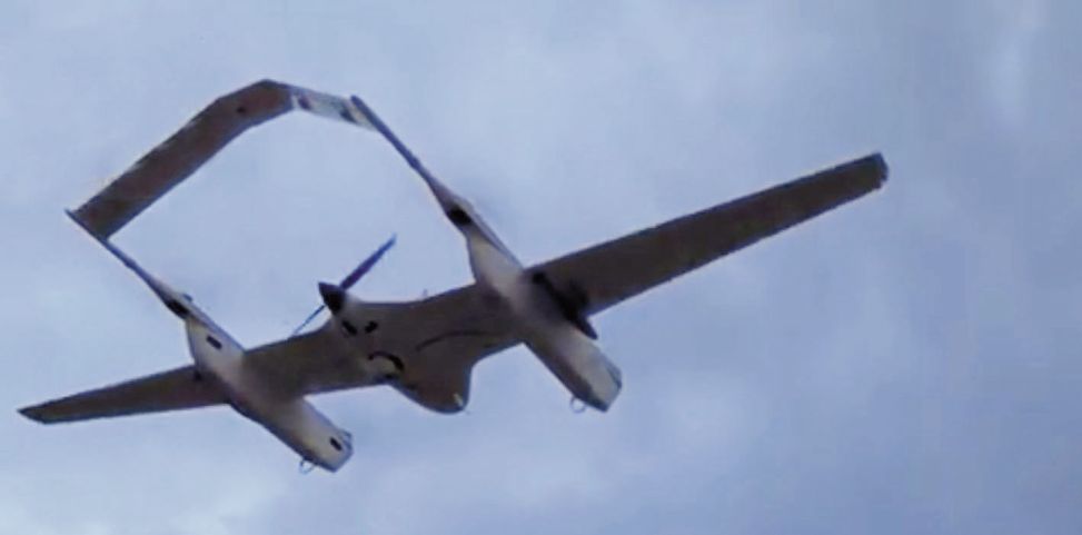 A screengrab from CCTV footage released on 27 September showing what appears to the X-Chimera VTOL UAV during an exercise with a brigade of the PLAAF Airborne Corps.   (CCTV)