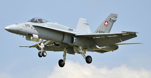 With this narrow approval for the Air2030 fighter procurement, the Swiss Air Force can proceed with efforts to replace its Tiger II and Hornet (pictured) fleets.