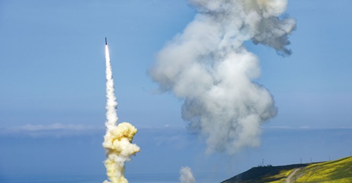 The 'lead' Ground-based Interceptor (GBI) is launched from Vandenberg Air Force Base, California in March, 2019, in the first-ever salvo engagement test of a threat-representative intercontinental ballistic missile (ICBM) target. The two EKV-equipped G...