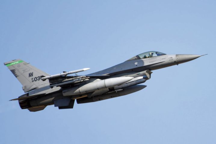 A US Air Force F-16 from the 555th Fighter Squadron seen departing Graf Ignatievo Air Base during recent exercises in Bulgaria, ahead of the relaunch of NATO’s air policing mission in the country. (NATO Allied Air Command/Ericka Woolever)
