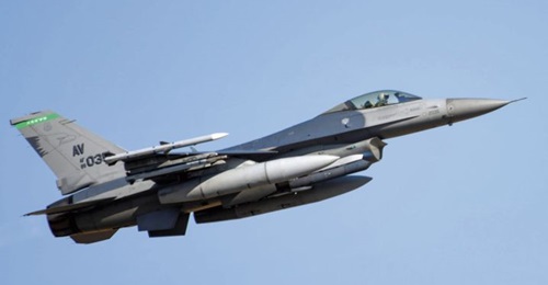 A US Air Force F-16 from the 555th Fighter Squadron seen departing Graf Ignatievo Air Base during recent exercises in Bulgaria, ahead of the relaunch of NATO's air policing mission in the country.