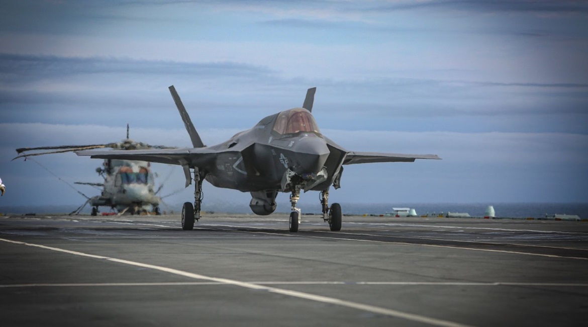 A US Marine Corps F-35B accelerates in preparation for launch from the deck of HMS 
        
         at sea on 28 September 2020. The Pentagon and Lockheed Martin reached a tentative deal on the company reimbursing the US services over labour...