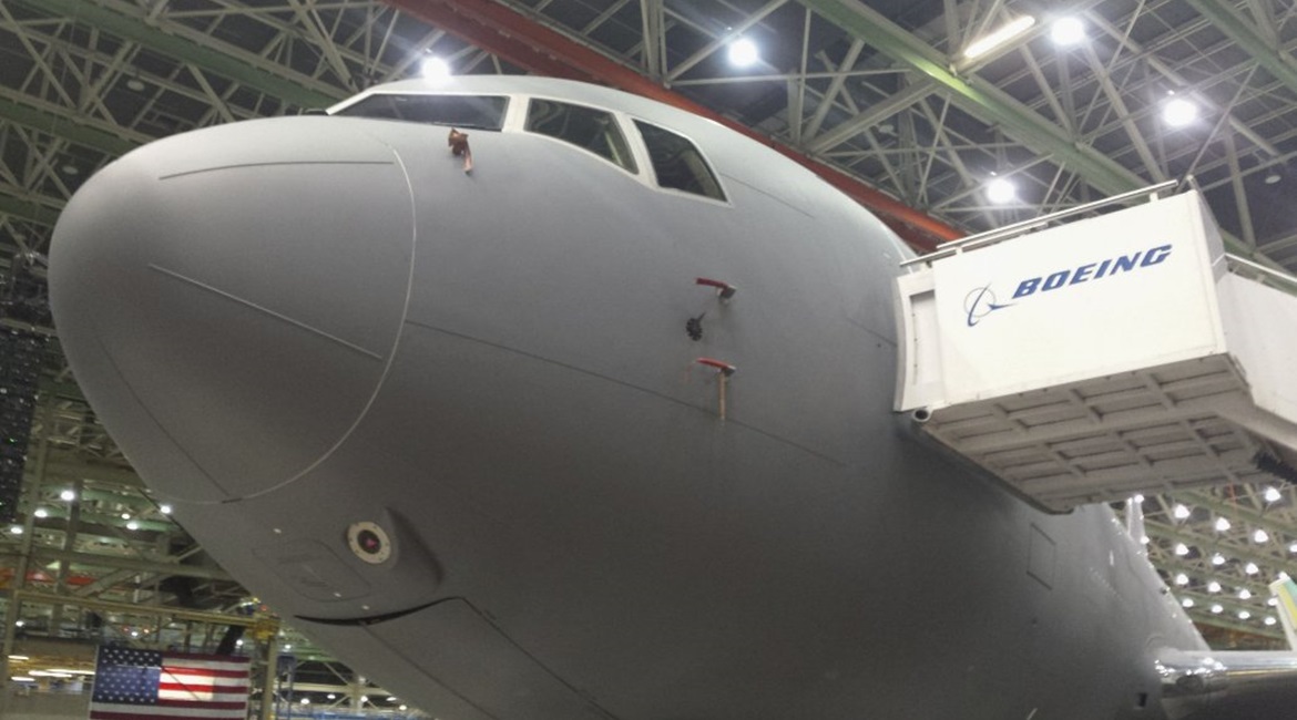 A KC-46A pictured on 24 January 2019. The Pentagon's top acquisition executive blamed the KC-46A's fixed-price contract structure for the programme's ongoing issues.