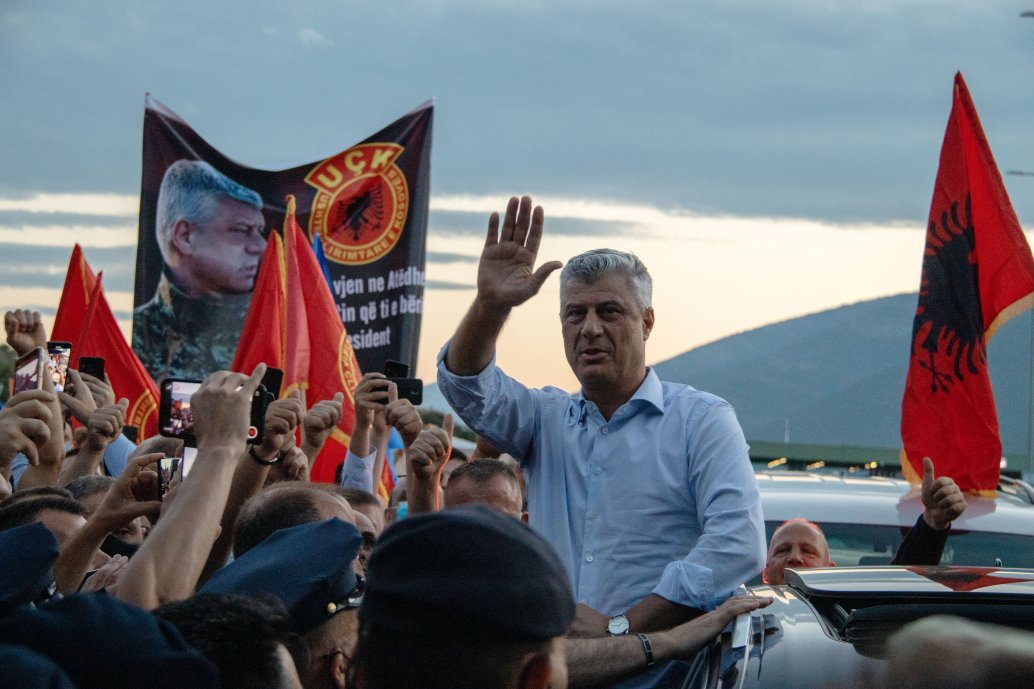 On 17 July 2020, Kosovans in Vërmicë welcome home Kosovan President Hashim Thaçi after his return from The Hague where he was questioned by the Specialist Prosecutor’s Office for Kosovo for four days. An indictment against Thaçi for crimes against humanity and war crimes during Kosovo’s 1998-99 war with Serbia remains pending. (Eren Beksac/Anadolu Agency via Getty Images)