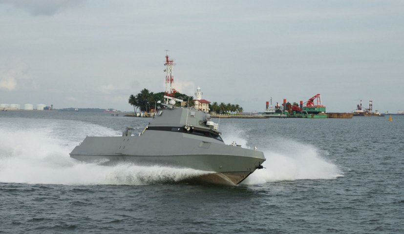 A future Republic of Singapore Navy’s coastal defence USV, seen here during trials in Singapore waters.  (Source withheld)