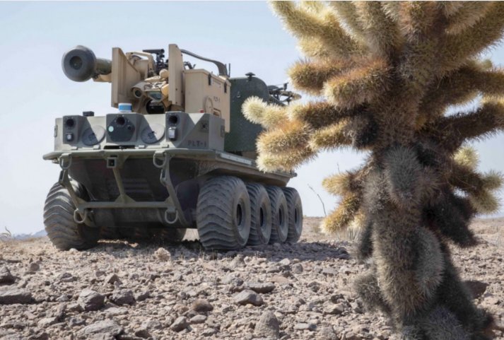 The army’s unmanned ground vehicle, Origin, prepares for a practice run during the Project Convergence capstone event at Yuma Proving Ground, Arizona. Service leaders are looking to address networking challenges facing programme leaders during the capstone event.  (US Army )