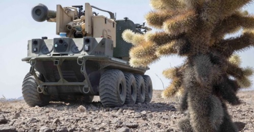 The army's unmanned ground vehicle, Origin, prepares for a practice run during the Project Convergence capstone event at Yuma Proving Ground, Arizona. Service leaders are looking to address networking challenges facing programme leaders during the caps...