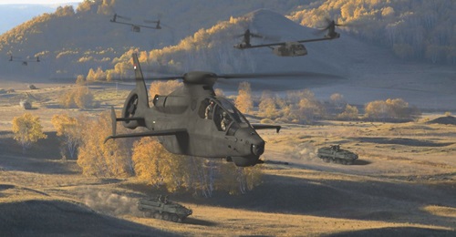 Artist's illustration of Bell's 360 Invictus (foreground) for the US Army's FARA-CP programme and V-280 Valor tiltrotor for the service's FLRAA effort. Bell wants the 360 Invictus ready to fly by the fourth quarter of 2022.