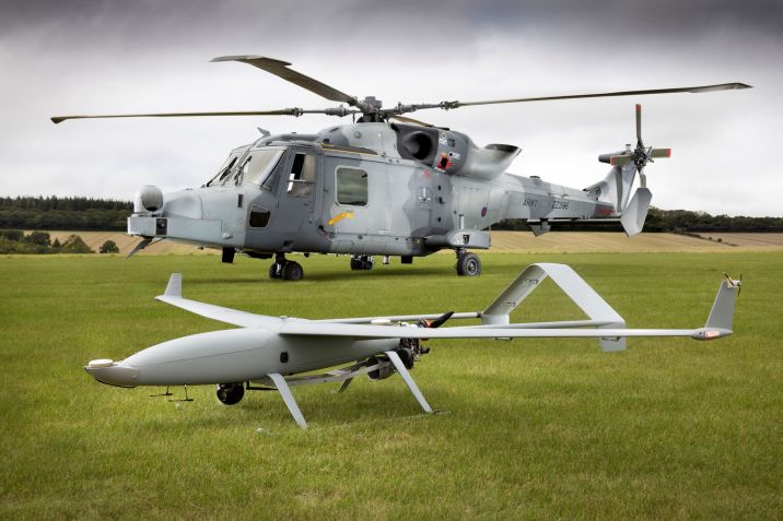 A British Army Lynx Wildcat helicopter controlled a Callen-Lenz semi-autonomous UAV during a recent MUM-T demonstration conducted by Leonardo. (Leonardo)