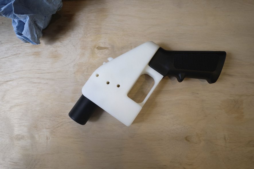 The 3D-printed Liberator gun produced in Defense Distributed’s factory in Austin, Texas, on 1 August 2018. The Liberator CAD files have been downloaded more than 100,000 times since they emerged in 2013. (Kelly West/AFP via Getty Images)