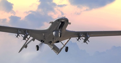 A Bayraktar TB2 UAV armed with Roketsan's MAM-L and smaller MAM-C laser-guided bombs.
