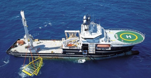 The multirole subsea construction vessel 
        
         used a remotely operated vehicle to salvage remains of the NH90 helicopter lost recently in the Caribbean.