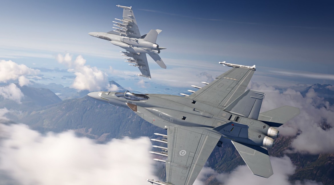 Artist's illustration of Boeing's Block III Super Hornets with Canadian logos. Two experts that spoke with 
        
         said Boeing's proposal to perform Block III Super Hornet final assembly in the US and not Canada if it won Canada's f...