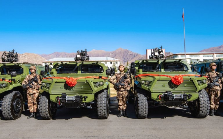 An image released on 4 November showing several new CSK181 armoured vehicles being commissioned by a unit under the PLAGF’s Tibet Military District.  (Via Weibo account of Tibet Military District )