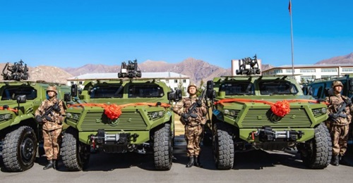 An image released on 4 November showing several new CSK181 armoured vehicles being commissioned by a unit under the PLAGF's Tibet Military District.